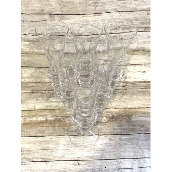 Set Of 6 Elegant Clear Glass Champagne Flutes with Ornate Stem Design - Picture 1 of 7